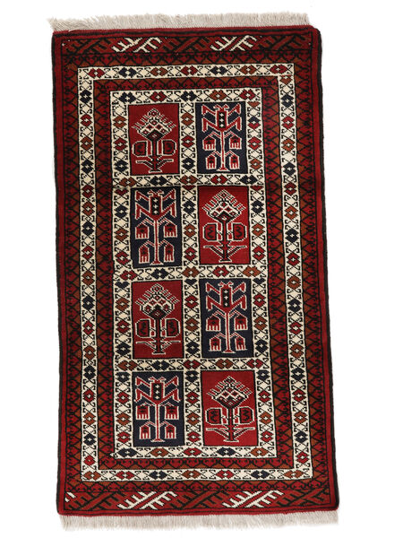 76X133 Turkaman Tæppe Orientalsk Sort/Mørkerød (Uld, Persien/Iran) Carpetvista