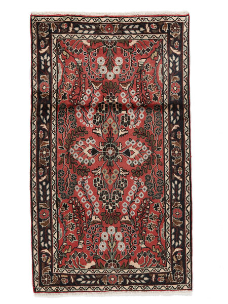 75X134 Asadabad Teppich Orientalischer Schwarz/Dunkelrot (Wolle, Persien/Iran) Carpetvista