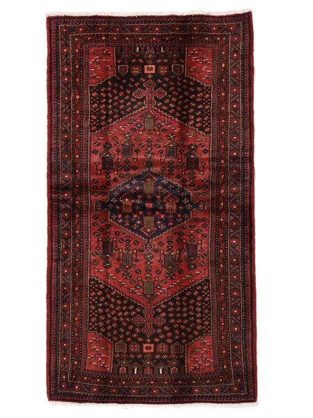  Hamadan Rug 108X201 Persian Wool Black/Dark Red Small Carpetvista