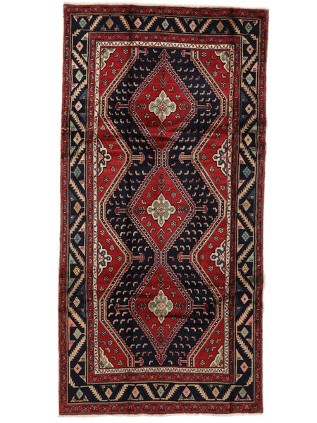  Orientalischer Hamadan Teppich 157X308 Läufer Schwarz/Dunkelrot Wolle, Persien/Iran Carpetvista