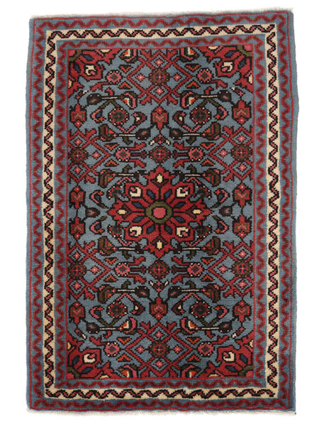  Orientalischer Hosseinabad Teppich 66X97 Schwarz/Dunkelrot Wolle, Persien/Iran Carpetvista