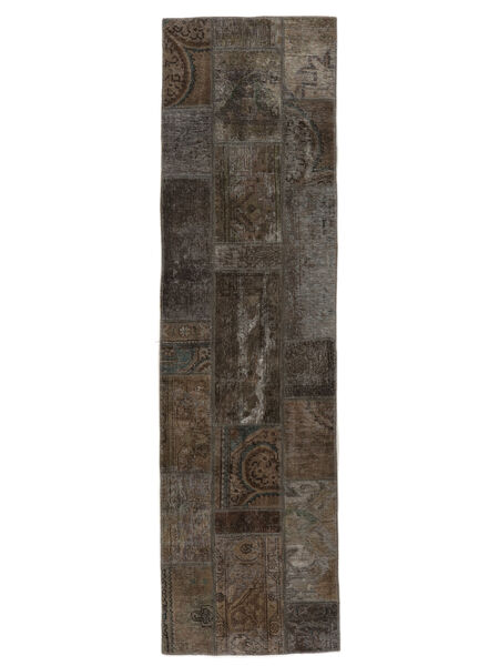 Patchwork Teppich 74X268 Läufer Schwarz/Braun Wolle, Persien/Iran Carpetvista