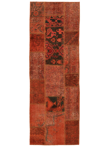 72X207 Patchwork Teppich Moderner Läufer Dunkelrot/Schwarz (Wolle, Persien/Iran) Carpetvista