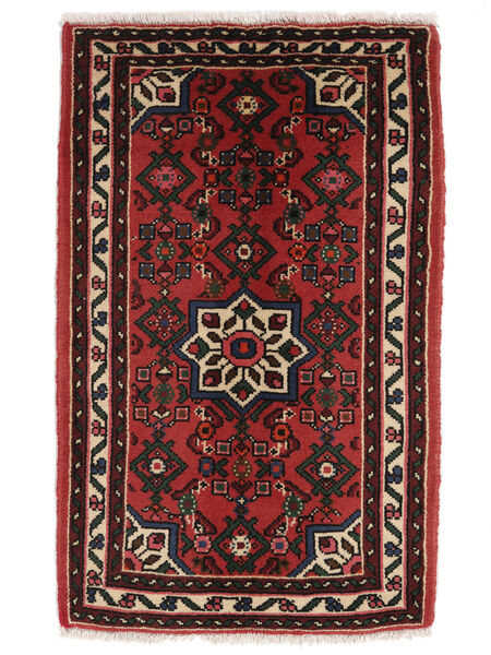  Perzisch Hosseinabad Vloerkleed 63X100 Zwart/Donkerrood (Wol, Perzië/Iran)
