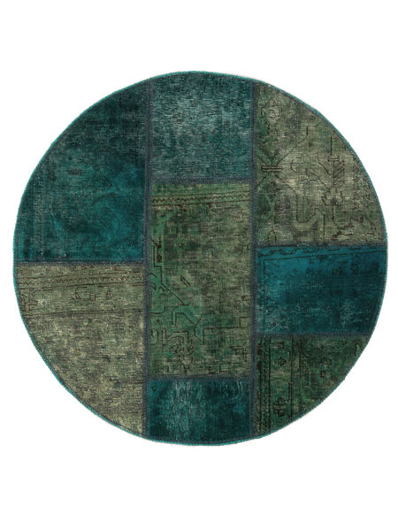  Patchwork Covor Ø 100 Vintage Persan Lână Negru/Verde Închis Mic 
