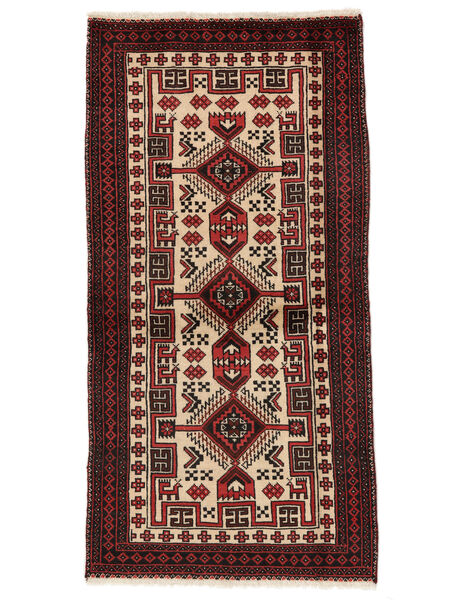 Belutsch Teppich 97X190 Schwarz/Dunkelrot Wolle, Persien/Iran Carpetvista