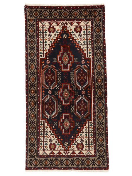 Belutsch Teppich 94X185 Läufer Schwarz/Braun Wolle, Persien/Iran Carpetvista