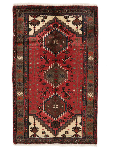 絨毯 ハマダン 74X120 ブラック/ダークレッド (ウール, ペルシャ/イラン)