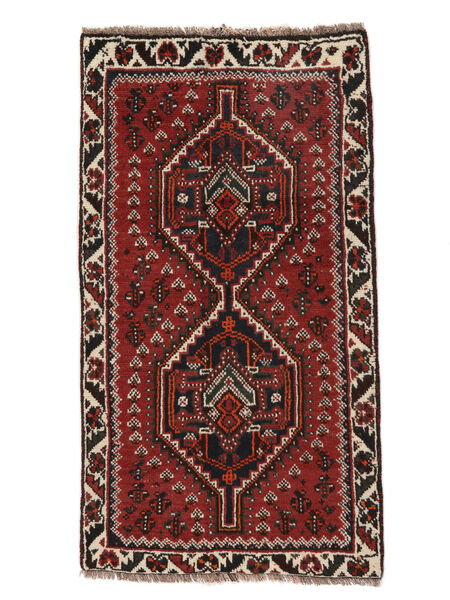  Persischer Shiraz Teppich 73X133 Schwarz/Dunkelrot (Wolle, Persien/Iran)