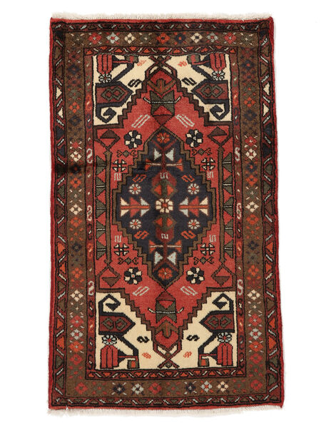 絨毯 ハマダン 71X120 ブラック/ダークレッド (ウール, ペルシャ/イラン)