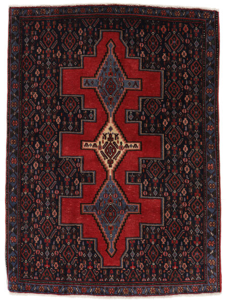 78X108 Senneh Tæppe Orientalsk Sort/Mørkerød (Uld, Persien/Iran) Carpetvista