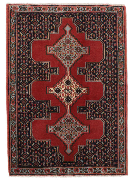  Persischer Senneh Teppich 71X100 Schwarz/Dunkelrot (Wolle, Persien/Iran)