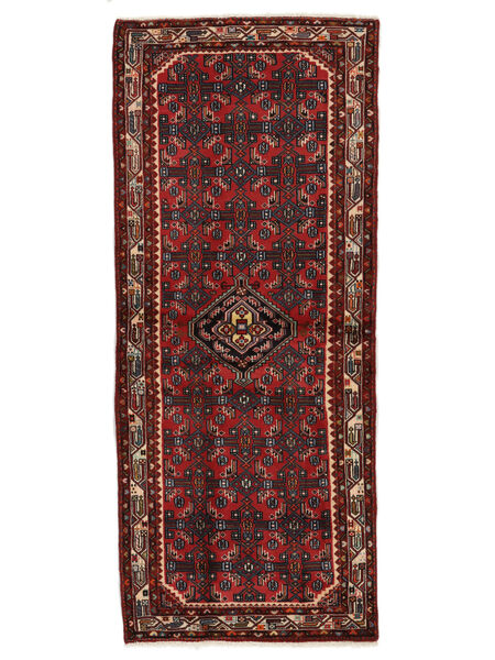89X210 絨毯 ホセイナバード オリエンタル 廊下 カーペット ブラック/ダークレッド (ウール, ペルシャ/イラン) Carpetvista