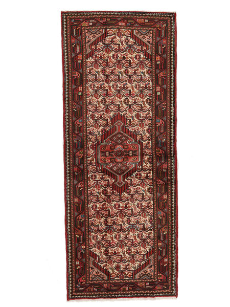  Orientalischer Asadabad Teppich 81X205 Läufer Schwarz/Dunkelrot Wolle, Persien/Iran Carpetvista