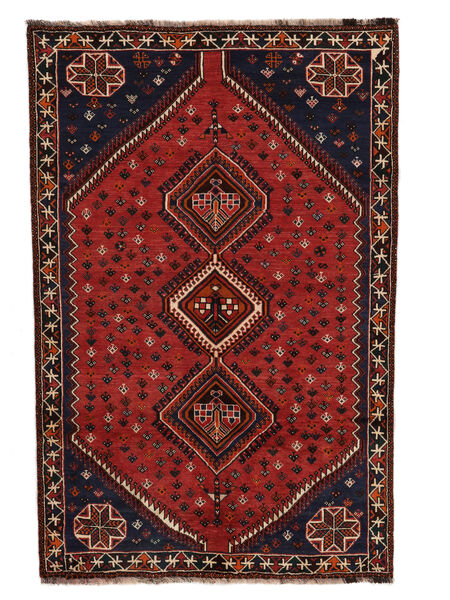 159X238 Shiraz Tæppe Orientalsk Sort/Mørkerød (Uld, Persien/Iran) Carpetvista