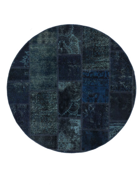 Tapete Patchwork Ø 150 Redondo Preto/Azul Escuro (Lã, Pérsia/Irão)