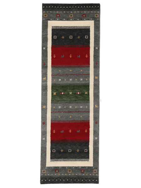 絨毯 ギャッベ インド Fine 80X250 廊下 カーペット ブラック/ベージュ (ウール, インド)