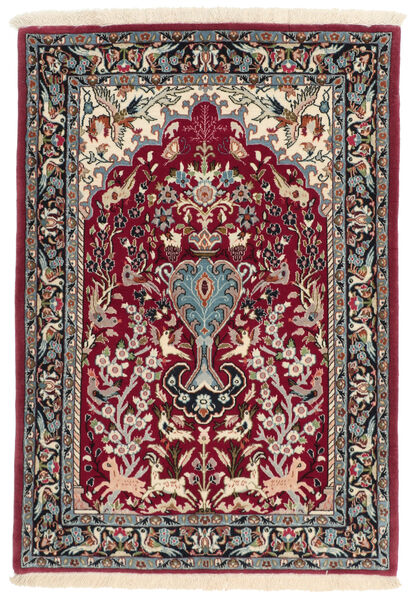  Persischer Isfahan Seidenkette Teppich 73X100 Dunkelrot/Schwarz ( Persien/Iran)