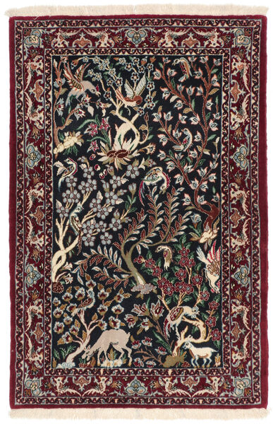  Isfahan Urzeală De Mătase Covor 70X106 Persan Negru/Dark Red Mic