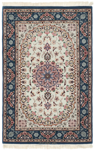 84X130 Isfahan Seidenkette Teppich Orientalischer Schwarz/Braun (Wolle, Persien/Iran)