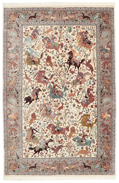 142X212 絨毯 クム シルク オリエンタル 茶色/ベージュ (絹, ペルシャ/イラン)