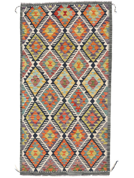 99X192 絨毯 キリム アフガン オールド スタイル オリエンタル ブラック/茶色 (ウール, アフガニスタン) Carpetvista