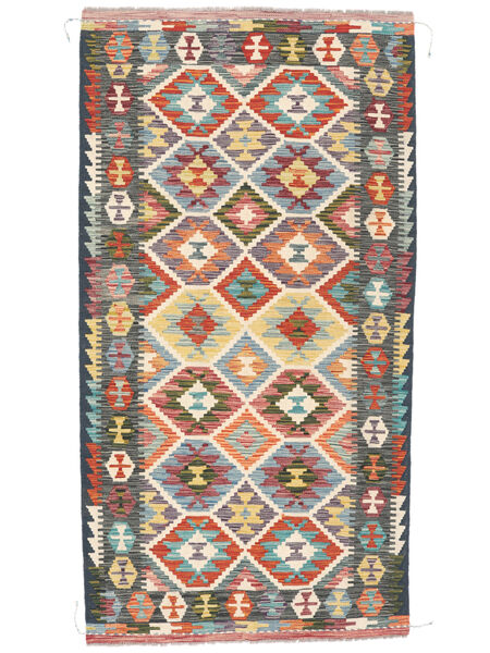 105X202 Kelim Afghan Old Stil Teppich Orientalischer Schwarz/Grün (Wolle, Afghanistan) Carpetvista