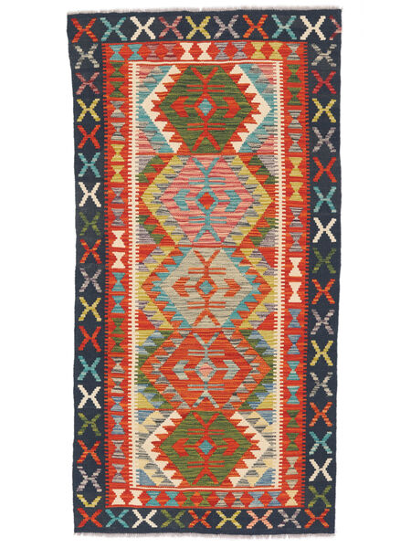  Kelim Afghan Old Style Matot 97X194 Musta/Tummanpunainen Carpetvista