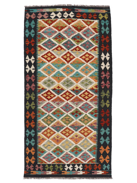 絨毯 オリエンタル キリム アフガン オールド スタイル 99X196 ブラック/ダークレッド (ウール, アフガニスタン)