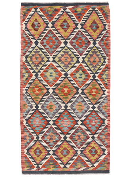 絨毯 キリム アフガン オールド スタイル 99X194 茶色/ブラック (ウール, アフガニスタン)