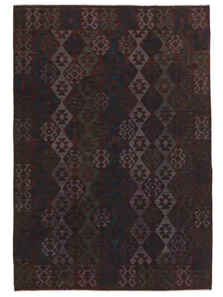  Orientalsk Kelim Afghan Old Style Tæppe 210X302 Sort Uld, Afghanistan Carpetvista