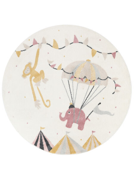  Kids Rug Ø 150 Monkey Circus Pink/Off White Round Small