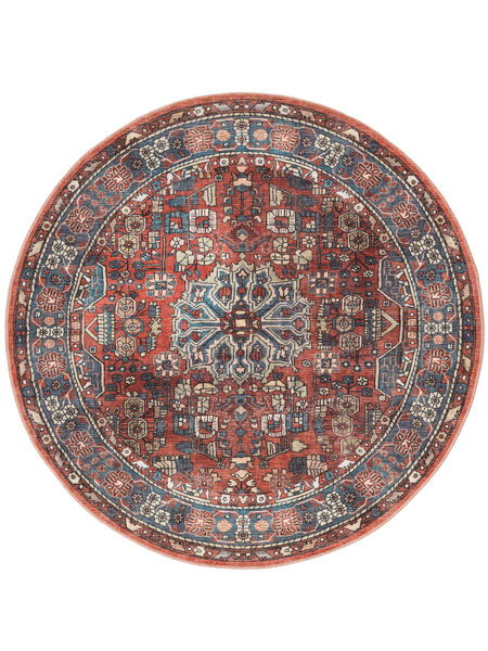 Galaxy Oriental Washable Ø 160 Rust Red/Blue Medallion Round Cotton Rug