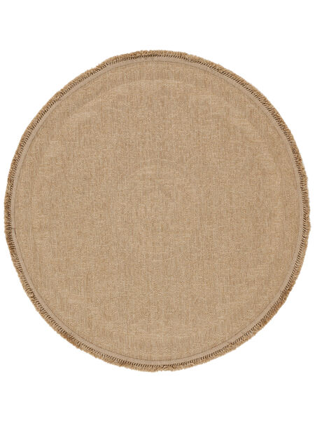  Washable Indoor/Outdoor Rug Ø 240 Minelli Fringes Beige Round Large