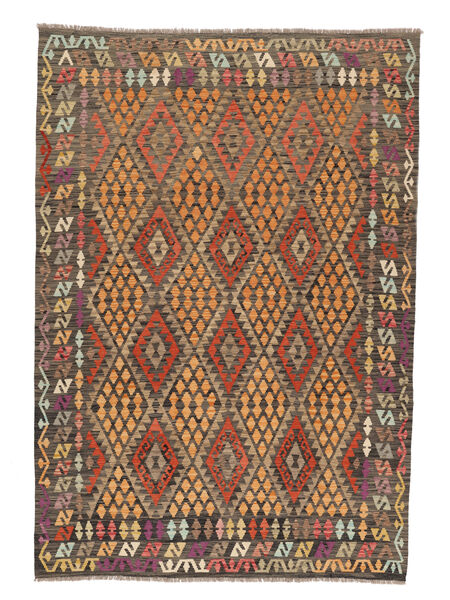 Kelim Afghan Old Stil Teppich 208X297 Braun/Schwarz Wolle, Afghanistan Carpetvista