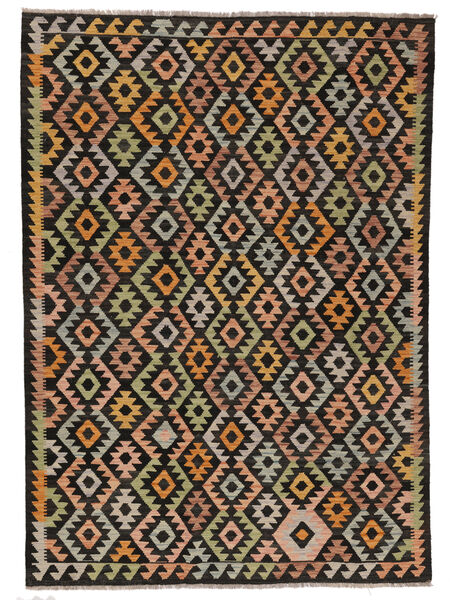  214X299 Kelim Afghan Old Stil Teppich Schwarz/Braun Afghanistan Carpetvista