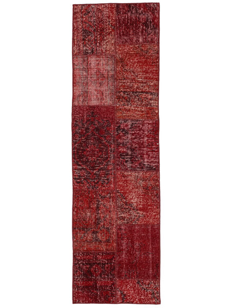 60X200 Tapete Patchwork Moderno Passadeira Vermelho Escuro/Preto (Lã, Turquia) Carpetvista