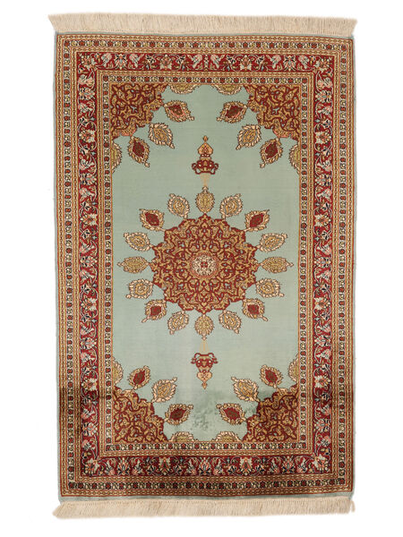  Oriental Kashmir Pure Silk 24/24 Quality Rug 64X100 Brown/Green Silk, India Carpetvista