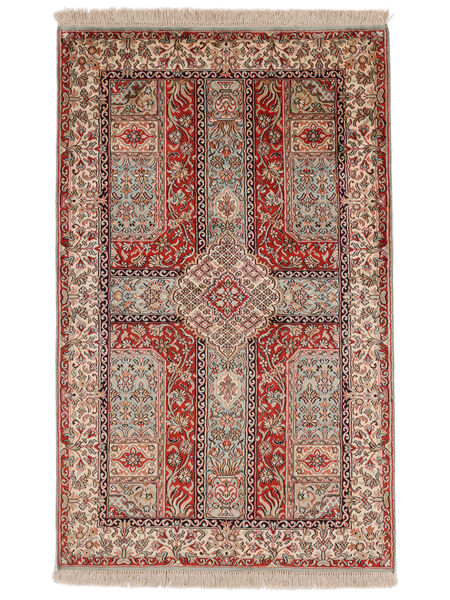 95X153 Tappeto Kashmir Puri Di Seta Orientale Marrone/Rosso Scuro (Seta, India) Carpetvista