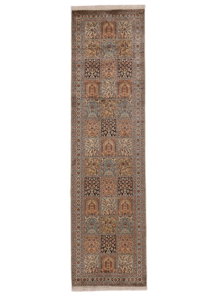 Tappeto Kashmir Puri Di Seta 82X302 Passatoie Marrone/Nero (Seta, India)