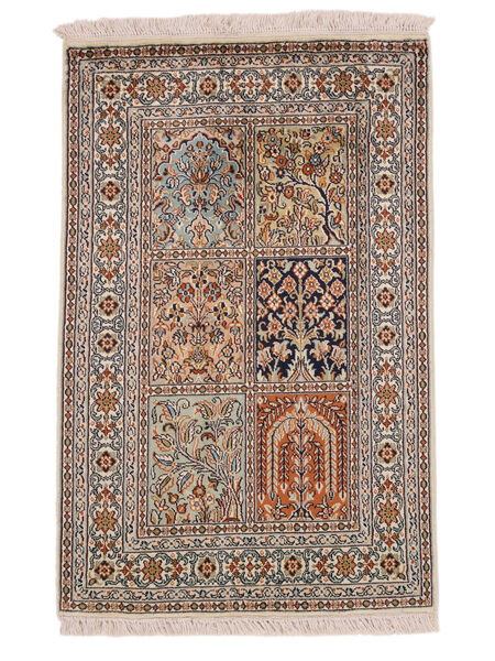 65X95 Kashmir Ren Silke Teppe Orientalsk Brun/Svart (Silke, India) Carpetvista