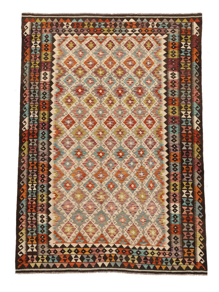 Kelim Afghan Old Style Teppe 196X292 Brun/Svart Ull, Afghanistan Carpetvista