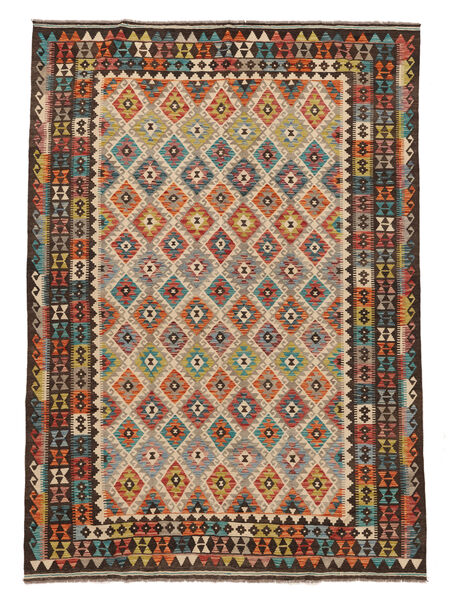 Kelim Afghan Old Style Tæppe 199X287 Brun/Sort Uld, Afghanistan Carpetvista
