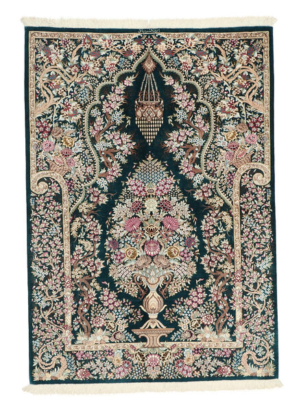 102X145 絨毯 オリエンタル クム シルク 黒/茶 (絹, ペルシャ/イラン)