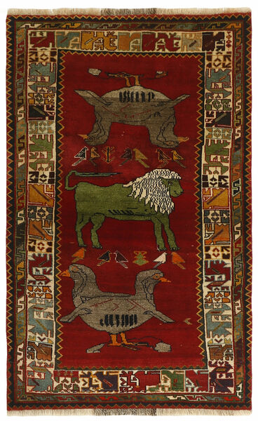 114X182 Tapis D'orient Ghashghaï Old Figural/Pictural Noir/Marron (Laine, Perse/Iran)