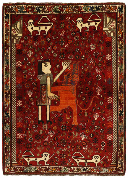 Tapis Persan Ghashghaï Old Figural/Pictural 123X163 Noir/Rouge Foncé (Laine, Perse/Iran)