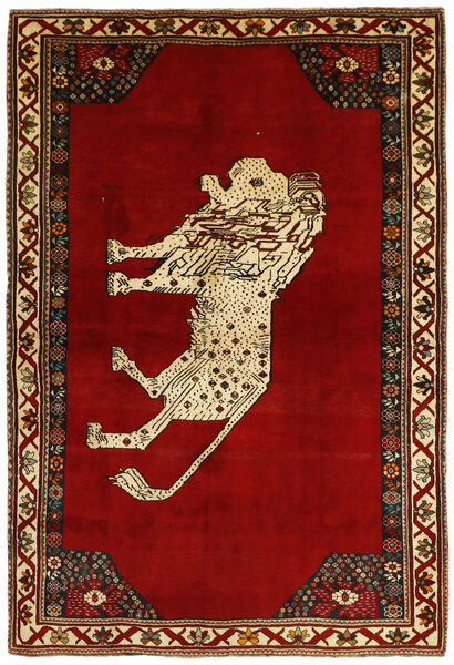 Alfombra Oriental Kashghai Old Figurativa/Gráfica 165X237 Rojo Oscuro/Negro (Lana, Persia/Irán)