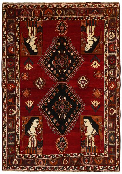 Tapete Persa Kashghai Old Figurativo/Imagens 162X226 Preto/Vermelho Escuro (Lã, Pérsia/Irão)