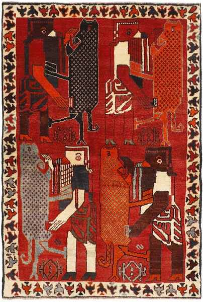 Dywan Kashghai Old Obrazkowy 100X148 Ciemnoczerwony/Czarny (Wełna, Persja/Iran)
