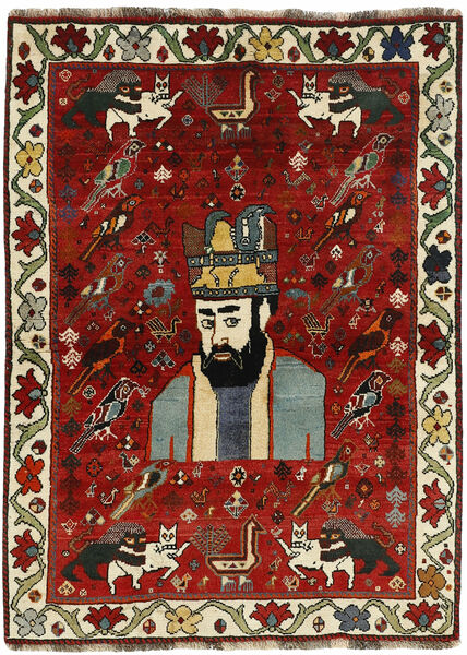Alfombra Persa Kashghai Old Figurativa/Gráfica 122X168 Rojo Oscuro/Negro (Lana, Persia/Irán)